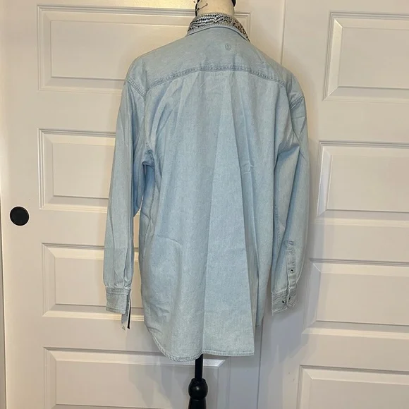 Christine Alexander Denim Shirt with Swarovski Crystal Accents-New With Tags - Picture 7 of 9